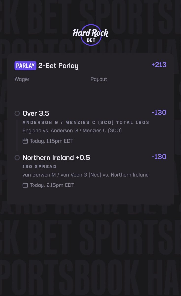 LLodre's tweet photo. Cashed one of my slips this morning; could of been better. Now we got the Semifinal slate that looks really good in the #WorldCupofDarts my POTD for the semifinals is Anderson/Menzies over 3.5 180s, let’s get it! #HardRockBet #GamblingX https://t.co/MYkFT7G4j8