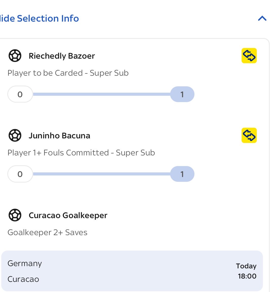 markthecardman's tweet photo. 2 bets for the 🇩🇪 vs Curacco game at 6pm 🟨

J.Bacuna card single 🟨
Bazoer card single bet builder 🟨 https://t.co/TqaHd2RDQi