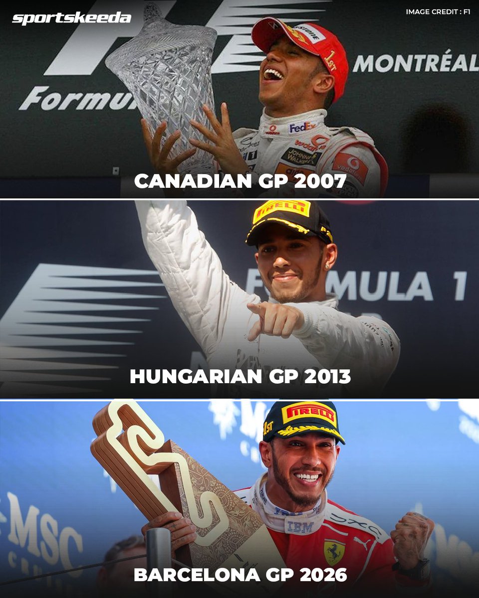 SKPitStop's tweet photo. Three iconic F1 teams. One historic driver. 🐐 
Lewis Hamilton becomes the first to win with McLaren, Mercedes and Ferrari. 🔝✨

#f1 #lewishamilton #barcelonagp https://t.co/BaAdvkGUDf