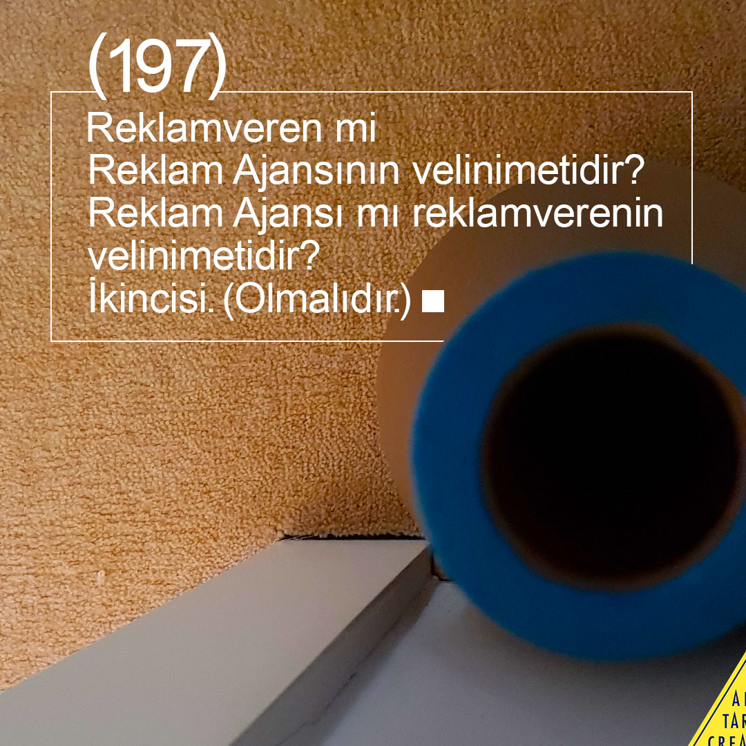 AliTaran_ATCW's tweet photo. 197 | BİZ BÖYLE DİYORUZ | ALİ TARAN CREATIVE WORKSHOP | ATCW
https://t.co/0fuwNsLpcF

Reklamveren mi Reklam Ajansının velinimetidir? Reklam Ajansı mı reklamverenin velinimetidir?
İkincisi. (Olmalıdır.)

#reklam #reklamveren #velinimet #yaratıcılık #yaratıcıfikirler #yaratıcıreklam #alitaran #alitarancreativeworkshop #atcw #reklamcılık #reklamajansı #yaratıcıajans