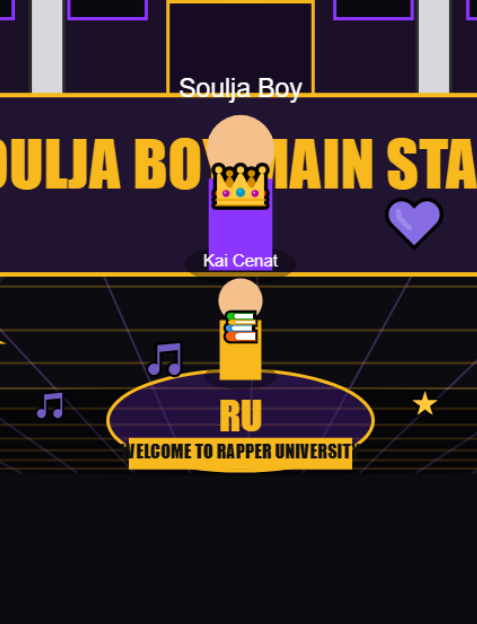 Dexerto's tweet photo. Soulja Boy’s Rapper University application now has a free browser game that calls itself a “3D Multiplayer RPG Adventure”

Players collect icons to earn admission from Soulja Boy, but the “multiplayer” lobby does not appear to have any real online players https://t.co/1JzV6TczD5