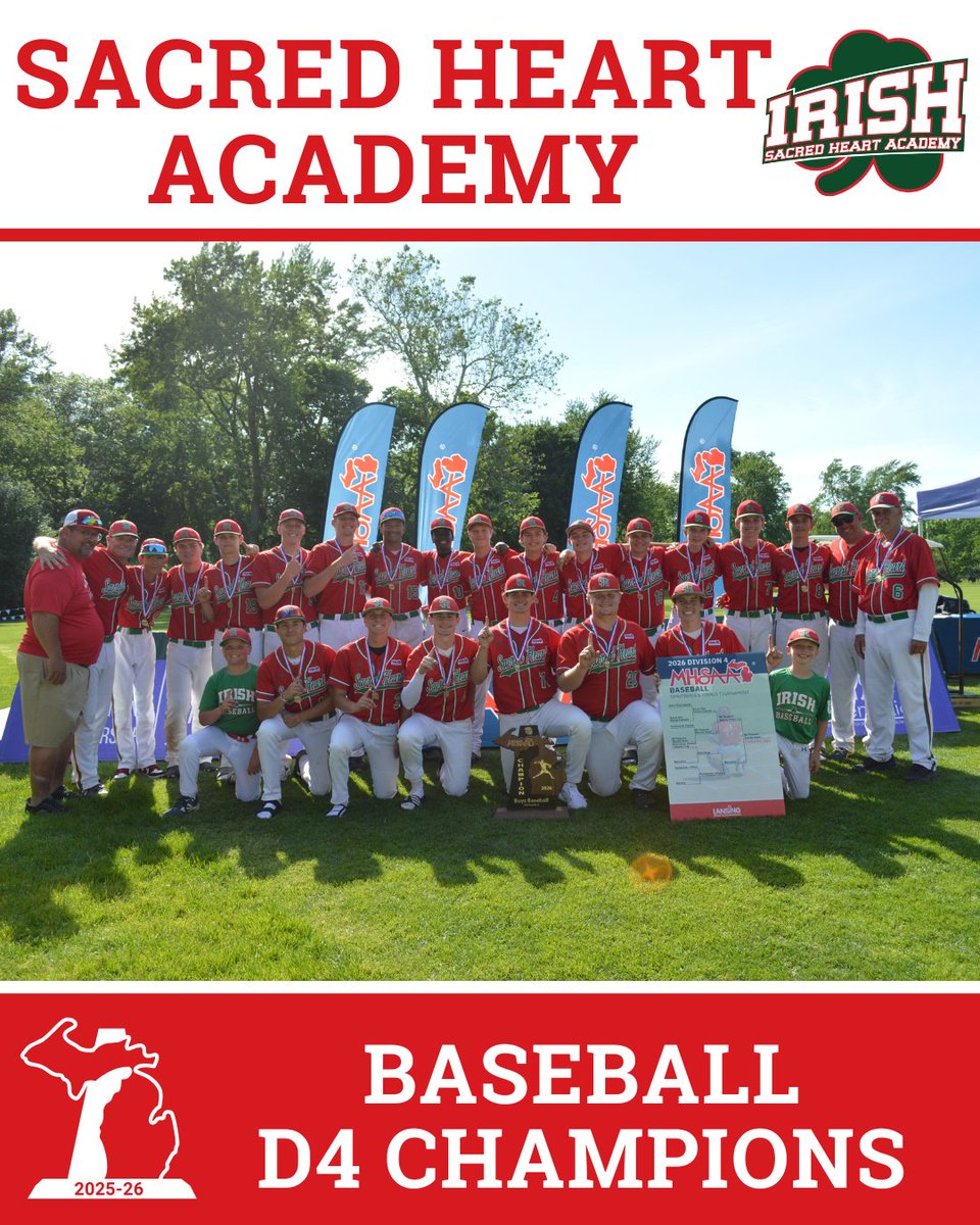 MHSAA's tweet photo. ⚾ D4 BASEBALL FINAL: Sacred Heart Adds 1st Title in 30 Years to Coach's 57-Year Celebration!🏆⁣ 
➡️ https://t.co/eNFtUVprEU 👀⁣⁣⁣
#Baseball #Finals #Congratulations #Champions #SHA #Irish #MHSAA https://t.co/GRjDmJxhaR