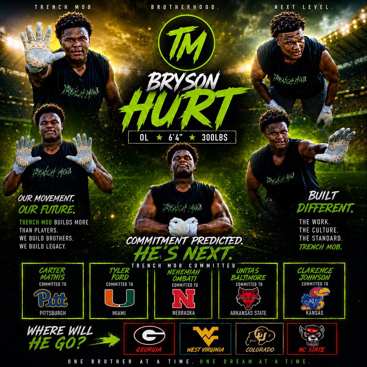 TMobusa's tweet photo. 🚨🔥 COMMITMENT WATCH 

From day one, @Brysonhurt71 has been a cornerstone of the Trench Mob family‼️

We’ve watched him put in the work, embrace the culture, and grow into one of the most dominant linemen in the country. At 6’4”, 300 pounds, Bryson has earned every opportunity. https://t.co/uFgvAtUKDo
