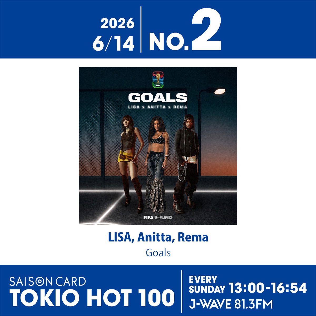 AnittaChart's tweet photo. 🇯🇵 Tokio Hot 100 Radio/Airplay Weekly Chart (Japan’s J-Wave):

#2. “Goals” (LISA, @Anitta & @heisrema) [+15] *New Peak*

(Weeks: 2 | Peak: #2)

— This is her 5th entry and highest peak on the country's chart at the city, surpassing: “Choka Choka” (#21), “São Paulo” (#24), “SIMPLY THE BEST” (#33) and “Girl From Rio” (#46). She extends her own record as the Brazilian artist with the most entries and highest peak in the chart history.