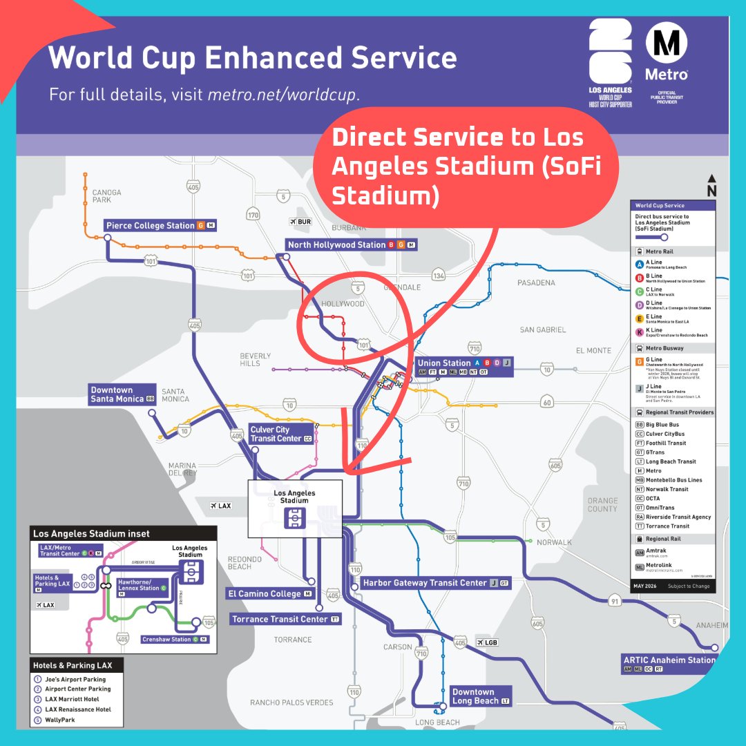 CaltransDist7's tweet photo. ⚽FIFA WORLD CUP ALTERNATE ROUTES⚽
Explore alternate routes if you plan to travel near L.A. (SoFi) Stadium tomorrow 6/15 3-10pm -#FIFAWorldCup2026 match kickoff 6pm. @go511 https://t.co/0nOKhIdsAd Check Quickmap for real-time traffic conditions https://t.co/3oPLos00yD https://t.co/SoGz6rJDBt