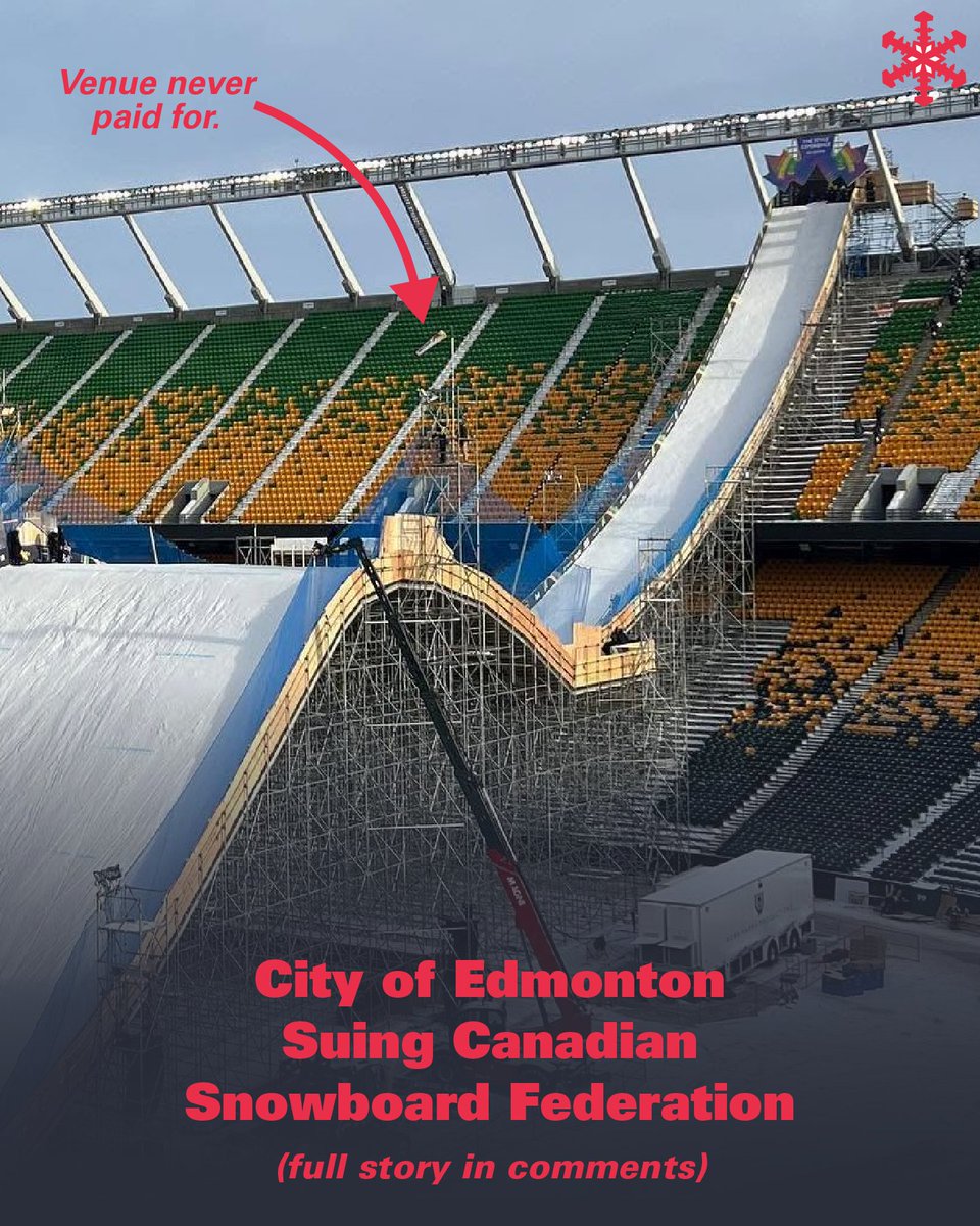 SnowBrains's tweet photo. 🤌💰 It's been over three years since the Canadian Snowboard Federation hosted the FIS Snowboard Big Air World Cup in Edmonton, and the venue has yet to be paid for. 😬 https://t.co/IEULONmWaL