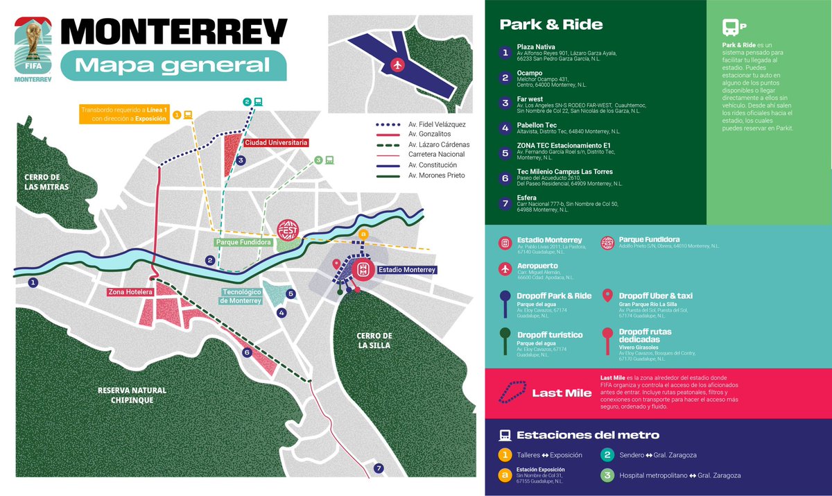 MonterreyFWC26's tweet photo. Toda la información para tu traslado al Estadio Monterrey. Llega con tiempo y disfruta de la Copa Mundial de la FIFA 2026™️. 🏆⚽️

Everything you need for your journey to Estadio Monterrey. Arrive early and enjoy the FIFA World Cup 2026™️. 🏆⚽️ https://t.co/pcZAqynkBR
