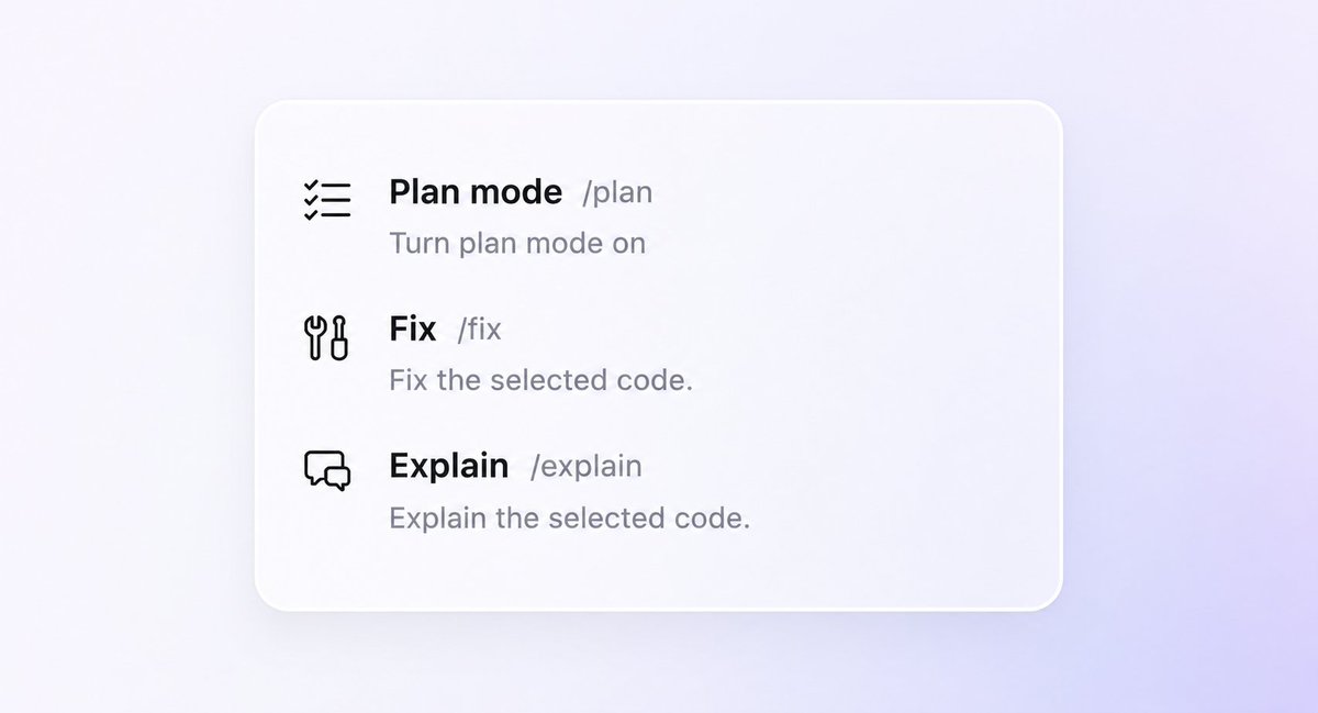 CleanSlate_ai's tweet photo. Type "/" in the chat to access commands like /plan, /fix, /explain, and more. https://t.co/vdOsFCUXv6