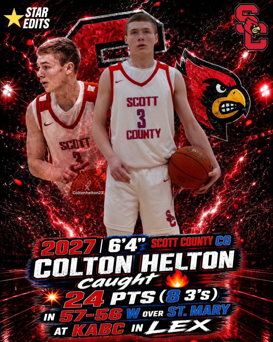 Pure_Prospects's tweet photo. 🔥 2027 6’4” Scott County CG Colton Helton @Coltonhelton23 helped lead the Cardinals to a 4-0 weekend at the KABC Shootout.

📊 15 PTS | 13 PTS | 24 PTS (8️⃣ 3PT) vs St. Mary

📰 Full story:
🔗 https://t.co/zyjy7Xvns2

#KyPreps #Recruiting #ClassOf2027 #ScottCounty #PureProspects https://t.co/FmvA33SZ4M