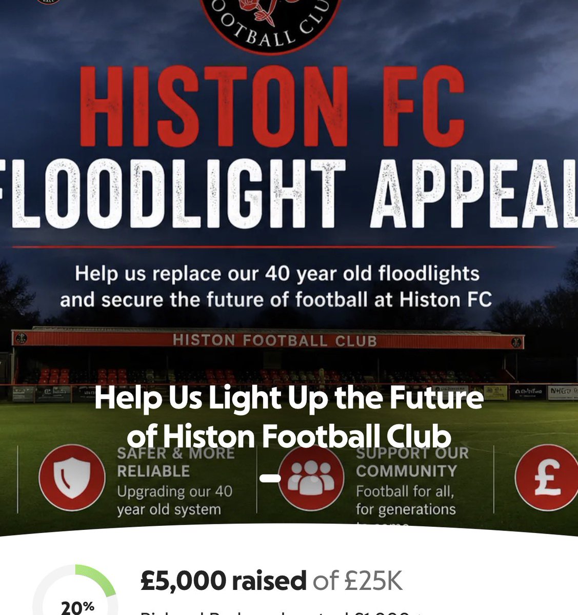 HistonFC's tweet photo. Good evening @HistonFC .

You have pushed us to £5,000 as we asked by the end of the weekend.

Still lots to do and rest assured their is a huge effort in the background taking place.

Thank you so much to everyone who has donated🙏👏

https://t.co/ENeOeSih94 https://t.co/eVqlxv5ILb