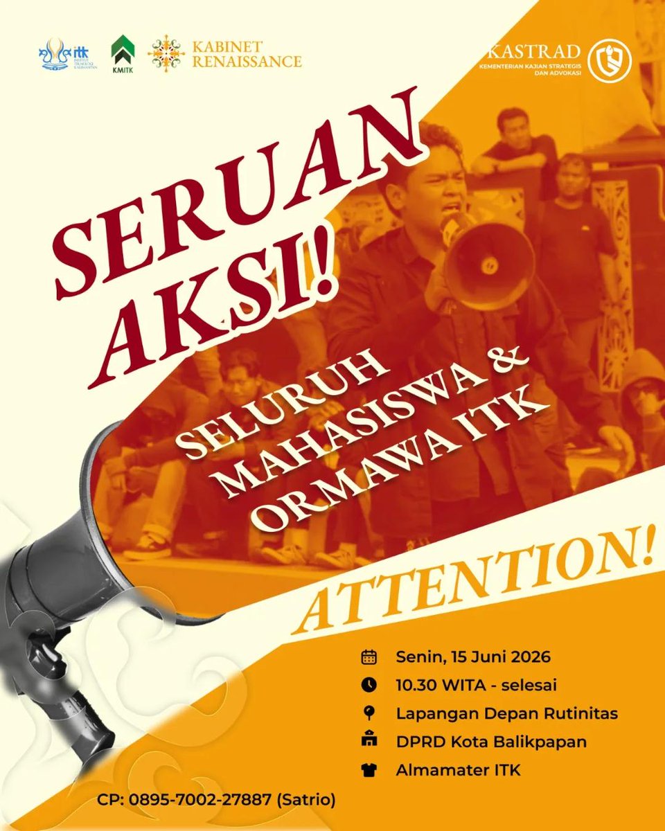bismillahyuk_'s tweet photo. 🚨 LANJUTAN LIST UNIVERSITAS YG IKUT AKSI #DEMO HARI SENIN 15 JUNI 2026

Kabarnya, BEM SI pun ikut bergabung juga, bersama berbagai masyarakat &amp; kelompok aktivis.

Stay safe untuk temen2 semuanya nanti!

(1/1) https://t.co/HHpwk5DZ86