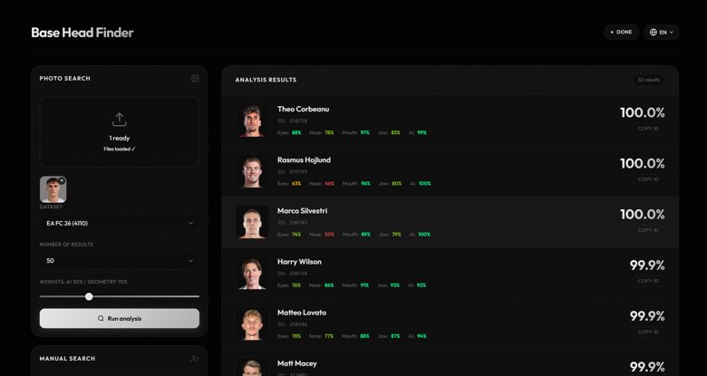 MGthefacemaker's tweet photo. EA FC 26/25 Base Head Finder BETA

Base Head Finder helps EA FC facemakers find their starting point fast.

FREE for members https://t.co/0DJtgzrs7H https://t.co/aBq54ByXim
