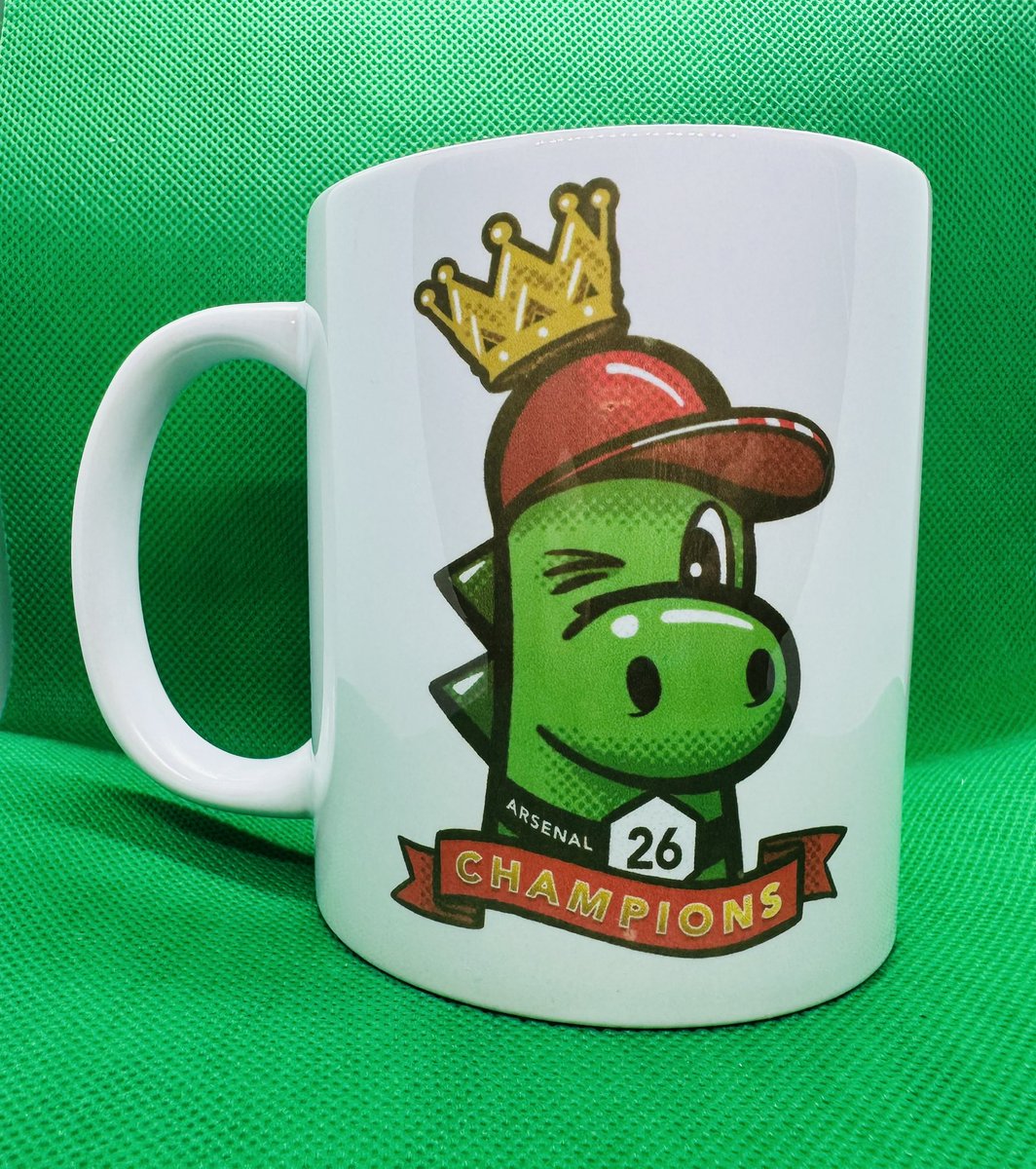 ruthbeckart's tweet photo. Following the huge success of my Arsenal Prem Mug I have released a new design 

This is my Gunnersaurus Champions mug.

Stock is super limited - and available now on my website RuthBeckArt 

Link in comments 

UK sales only - 🦖🏆 https://t.co/6qZLfDhL12