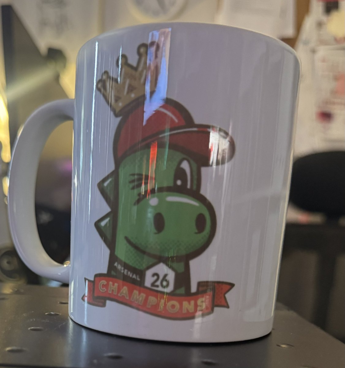 ruthbeckart's tweet photo. Following the huge success of my Arsenal Prem Mug I have released a new design 

This is my Gunnersaurus Champions mug.

Stock is super limited - and available now on my website RuthBeckArt 

Link in comments 

UK sales only - 🦖🏆 https://t.co/6qZLfDhL12