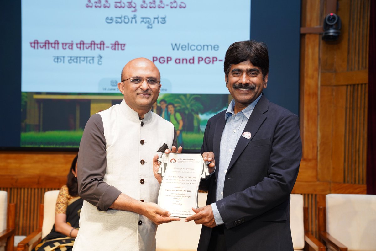 iimb_official's tweet photo. IIM Bangalore celebrated 5 distinguished alumni at the DAA 2026, Arun Pai, Rashmi Mohanty, Manish Tiwary, Karthik Reddy &amp; Dipesh Shah at the PGP &amp; PGPBA reorientation ceremony on 14 June. 58 students were also honoured for academic excellence.
Read: https://t.co/ubRHrgrYVK https://t.co/sIdsvpiWoQ