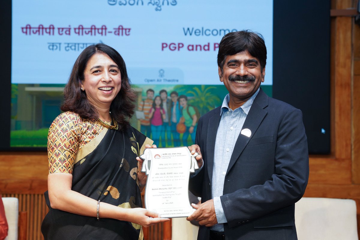 iimb_official's tweet photo. IIM Bangalore celebrated 5 distinguished alumni at the DAA 2026, Arun Pai, Rashmi Mohanty, Manish Tiwary, Karthik Reddy &amp; Dipesh Shah at the PGP &amp; PGPBA reorientation ceremony on 14 June. 58 students were also honoured for academic excellence.
Read: https://t.co/ubRHrgrYVK https://t.co/sIdsvpiWoQ