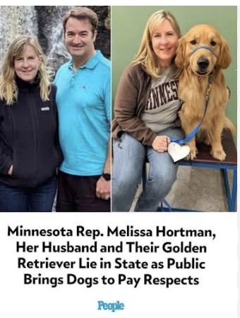 Suzierizzo1's tweet photo. Today is the Anniversary of the murder of Melissa Hortman,her husband Mark and her beloved service dog Gilbert after a Trump Supporter Vance Boelter dressed as a cop &amp; killed them at their home.He had a manifesto with a list of 70 Democrats &amp; Abortion Physicians to kill too. https://t.co/Mr5rmZdThB