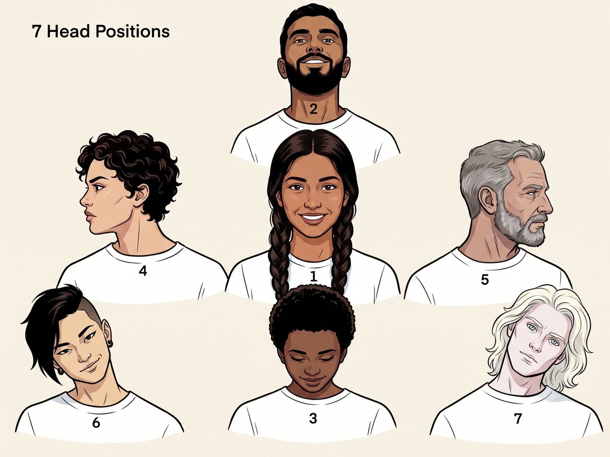 BW27811's tweet photo. When I work with my patients in Vestibular Therapy, I always use a 7-Head Position approach to attempt to capture the various aspects of the vestibular system.  I do this statically and dynamically and use a simple 5 count rule to encourage #timeundertension:

Static: 5-10-15-20-25 count holds
Dynamic: 5-10-15-20-25 turns/nods/rolls
- Speed/Velocity: I use either Beats/Minute (BPM) or a more advanced concept called Peak Head Velocity (PHV), which is BPM over a specific distance (typically 10-20 degrees or a 20-40 degree arc). 

What are others doing in the VRT world?

Please feel free to use my image with your patients.