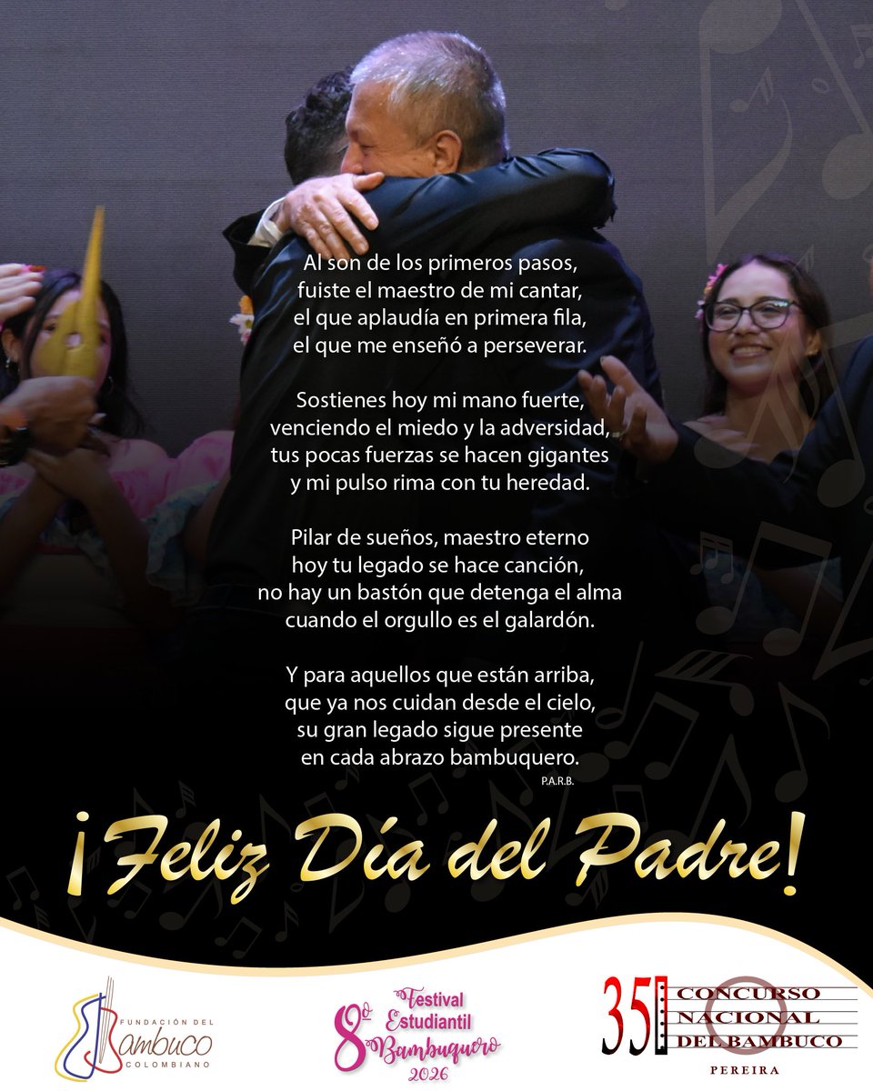 fundelBambuco's tweet photo. #FelizDíaDelPadre | Por los sueños compartidos y el legado ejemplar,   desde la Fundación del Bambuco Colombiano enviamos un saludo de reconocimiento y nuestro abrazo bambuquero a todos los padres en su día 🇨🇴  💝. https://t.co/McXdv7OgqX