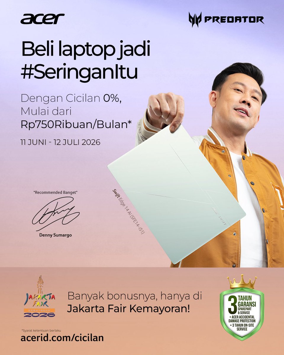 acerID's tweet photo. Promo Acer Melimpah di Jakarta Fair Kemayoran! 🎉

Saatnya upgrade perangkat impian dengan berbagai penawaran spesial yang sayang untuk dilewatkan! 🔥

✨ Cicilan 0% tanpa kartu kredit
🎁 Free gift untuk setiap pembelian laptop tertentu https://t.co/Yil7oVmnrx