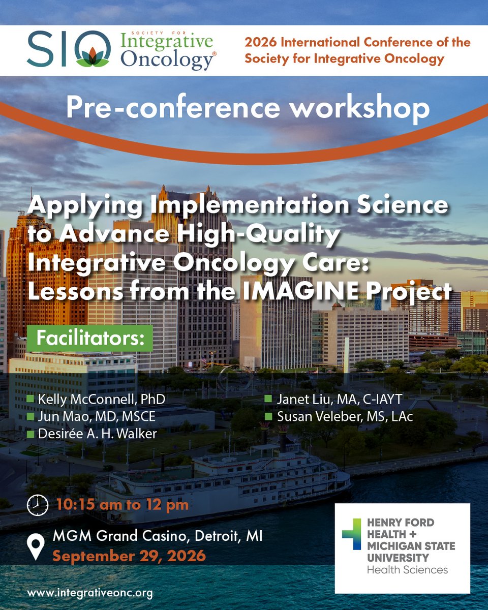 Integrativeonc's tweet photo. Join us at #SIO2026 for this pre-conference workshop on applying implementation science to advance high-quality integrative oncology care, with lessons from the IMAGINE Project.

Register: https://t.co/9rQAbgiAWh https://t.co/W9zI3fSceG