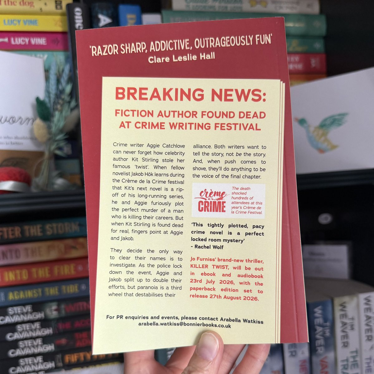 shonaholmes23's tweet photo. ๐๐ฎ#BookPost๐๐ฎ
What a fabulous cover on this proof of #KillerTwist by @Jo_Furniss โค๏ธ
Just ahead of the crime festivals starting this sounds like a perfectly timed read!๐
Huge thanks to @ZaffreBooks @HollyMilnesHM for sending ๐
#BookTwitter #Bookblogger https://t.co/3ompACZtDO