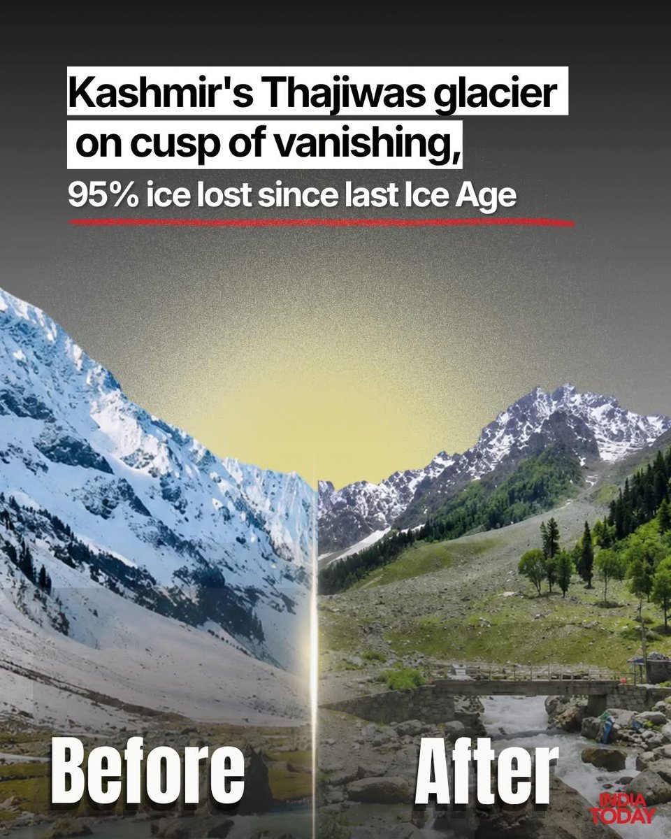 irshurocha's tweet photo. Thajiwas Glacier in Sonamarg is disappearing fast. Once spread across nearly 54 sq km, it has reportedly shrunk to just 2.5 sq km. A stark reminder of the impact of climate change on Kashmir’s fragile Himalayan ecosystem.

#ThajiwasGlacier #Sonamarg #Kashmir #ClimateChange #SaveOurGlaciers 
@PMOIndia @tourismgoi @JandKTourism 
@OfficeOfLGJandK @CM_JnK