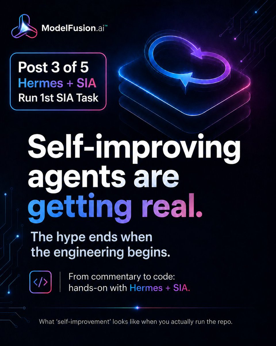 EverymansAI's tweet photo. 👉 Part 3 of 5(was 4) of my hands-on Hermes TUI + Hexolab's SIA integration series...💥Harness Engineering Work-in-progress

 “What I cannot create, I do not understand.”
 - Richard Feynman

🙋 Clarification on creating the integration:
I am not embedding SIA inside Hermes.

➡️ This is a Level 1 workflow-level integration: 
Hermes TUI is acting as the local operator layer inside WSL to inspect, configure, run, and eventually analyze SIA experiments.

🔸SIA remains the self-improvement framework.
🔸Hermes TUI is the engineering/operator interface around it.

That distinction matters.

🧐 In this phase, I moved from architecture review into test design.

The question was simple:
What should be the first SIA task to run?

At first, Spaceship Titanic looked like the obvious candidate.
🔹It is a tabular classification task.
🔹It has a familiar ML workflow.
🔹It is easier than GPQA, LawBench, or LongCoT-Chess.
🔹It should be a good lightweight first run.

🫣 But after inspecting the SIA task files and orchestrator behavior, there was a catch:

Spaceship Titanic does not include a task-local https://t.co/1kQKHmV3DB.

And in SIA, if no https://t.co/1kQKHmV3DB exists, the orchestrator does not fall back to a generic scoring method.

It explicitly skips evaluation.

That means:
- no objective score,
- no results.json,
- no measurable performance signal,
- no real feedback loop for improvement.

🤷 So Spaceship Titanic may be useful as a smoke test.
It can help verify that SIA launches, writes files, and produces a submission.

But it is not the best first self-improvement test.

For a true self-improvement loop, the agent needs feedback.
That led to the GPQA task...

💪 GPQA is harder.
✓  But it includes a working evaluator.
✓  The target agent produces a structured submission.
✓  The evaluator compares answers against private ground truth.
✓  The feedback agent receives quantitative performance signal across generations.

🏆 That makes GPQA a better first test of actual self-improvement, even if the task itself is more difficult.

This was an important hands-on lesson:
“Can it run?” and “can it improve?” are different questions.

A task without evaluation can test execution.
A task with evaluation can test learning.

📗 Post 1: Cloning SIA locally with Hermes https://t.co/YBrLZwYAJI
📗Post 2: Self-Improvement Architecture comparison https://t.co/J1FhM8yV9t
-----

AI Reliability Engineering:
✍️ Join the ModelFusion™ builder Linkedin group: https://t.co/757iwppAXO