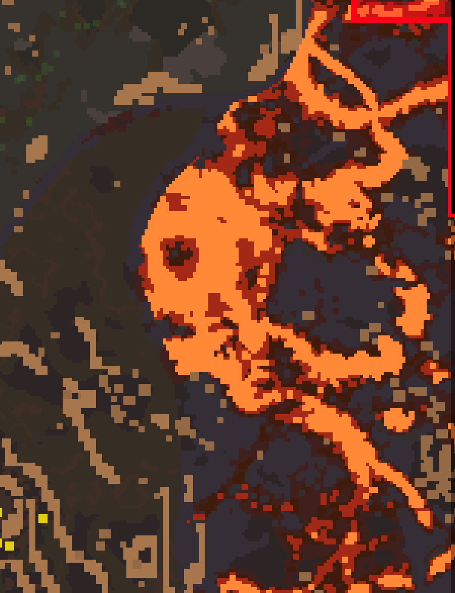FactorioR's tweet photo. Crazy skull on the map of Volcanus https://t.co/kVvbL9deJd https://t.co/hkRzzCkJPN