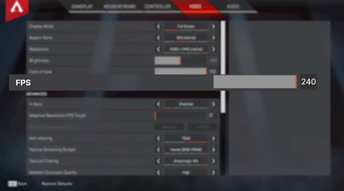 Luwtage's tweet photo. Modern games offer tons of settings no one uses, yet often miss the basics -> like setting preferred FPS. Instead, players have to rely on launch commands or third-party tools, which can cause more issues... 

I would like to see this feature in Apex one day. 🤓👇 https://t.co/w2Xq2Tf6tS