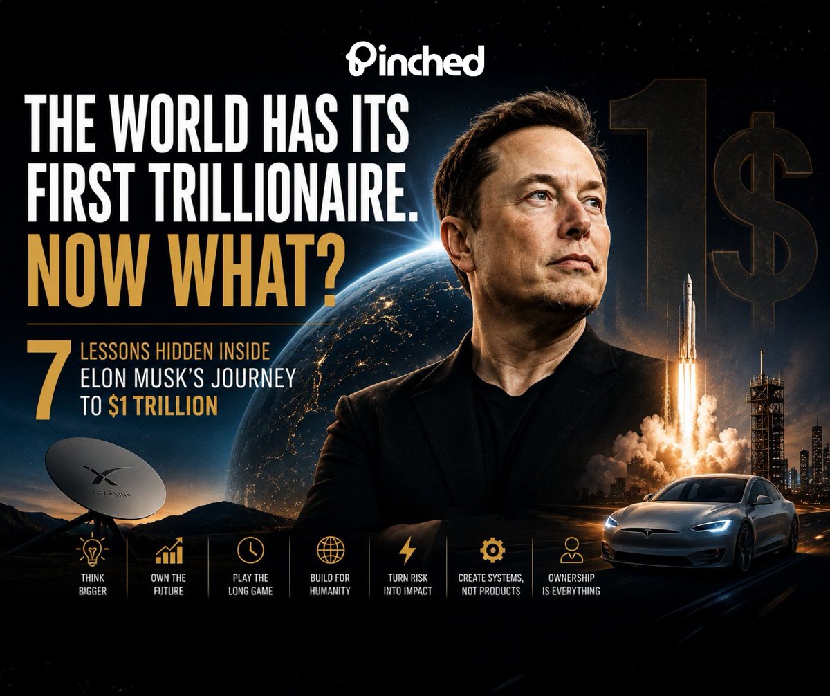 staypinched's tweet photo. THE WORLD HAS ITS FIRST TRILLIONAIRE. NOW WHAT? 
(7 Lessons Hidden Inside Elon Musk's Journey To $1 Trillion)

 Read Here on Pinched https://t.co/CTLXOMGeCL 

#ElonMusk #Elon #Trillionaire #Tesla #SpaceX https://t.co/7zhnTY28Sp