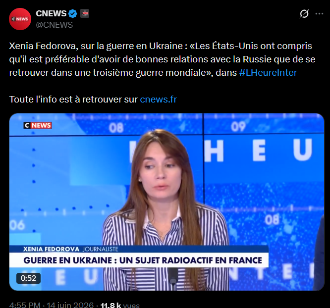 SpiraleZone1's tweet photo. Xenia Federova sur la guerre entre la France et l'Allemagne: " Les États-Unis ont compris qu'il est préférable d'avoir de bonnes relations avec le 3ème Reich que de se retrouver avec une seconde guerre mondiale" dans #LHeureCollaBolloré https://t.co/s1hOH1aFQR