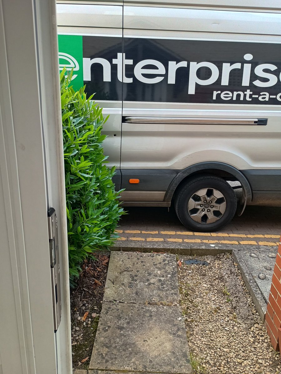 NikkiGalemp's tweet photo. Hey @Enterprise any chance you can remind your customers to park considerately? This one's on double yellows, in the hedge and blocking a quick exit from the front door. https://t.co/cLSO8TyQGr