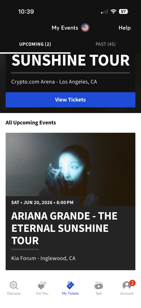 JayAnthonyMac's tweet photo. Anyone looking for Ariana grande the forum last LA show 6/20? I have 2 floor seats right next to the stage. Seeing if anyone can match or best offer before I accept the offer on Ticketmaster https://t.co/NTF5H4GyQq