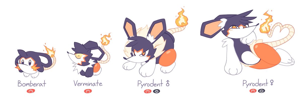 Nocklepie's tweet photo. Would y’all be interested if I shared my Fakemon region? They’re SFW, so idk if my main audience would really care for it but I’m pretty proud of the ones I’ve drawn so far. Here’s the Starters for an appetizer. https://t.co/y2NJZn2V7A