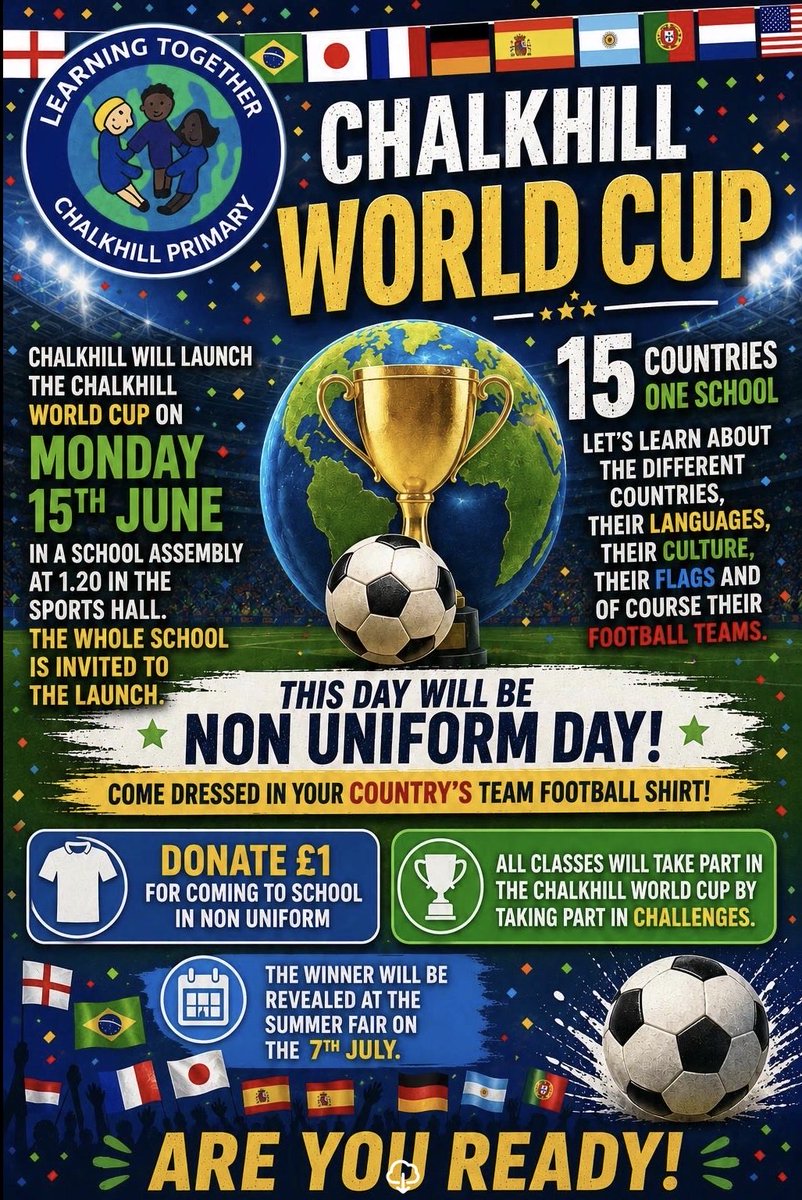 ChalkhillSch's tweet photo. Are you ready for the Chalkhill World Cup? https://t.co/b4KrTMgwzD