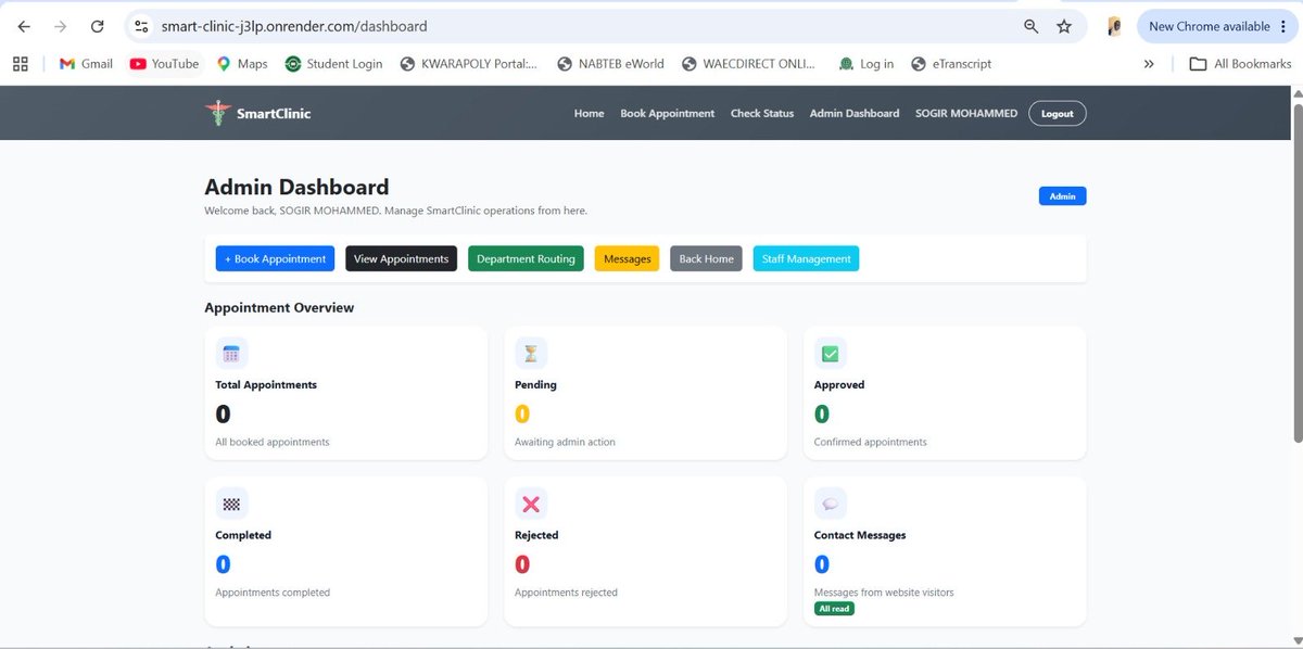 sogircash's tweet photo. 🚀 Day 30/30 — @gdgoc_hui #BuildSprint1.0 #30daysChallenge Completed✅

30 days ago, I committed to building and shipping a real-world healthcare appointment system.

Today, I’m excited to share that SmartClinic is officially LIVE. 🎉

🌐 Live Demo:
https://t.co/14ADTkKVtH https://t.co/kIGGswcy8y