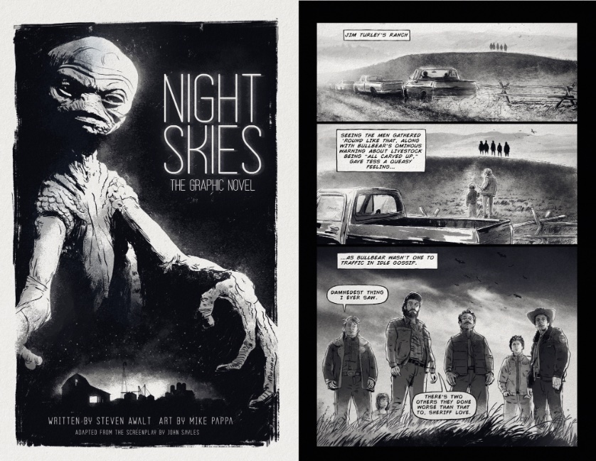 mikepappa's tweet photo. few yrs back, I collaborated on a #graphicnovel adaptation for the unfilmed NIGHT SKIES. Our pitch: create a tie-in comic as if the film were released in 1980, all in the style of #Spielberg films. Unfortunately, it didn’t it come to pass. #DisclosureDay #aliens https://t.co/RlfE1MzDVD