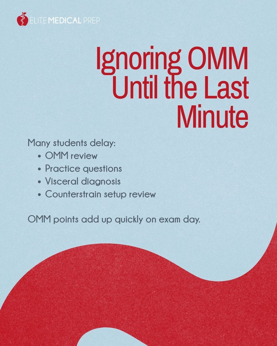 elitemedicprep's tweet photo. Students preparing for COMLEX-USA often make the mistake of treating it exactly like USMLE prep.

While there is overlap, COMLEX requires dedicated preparation for:

OMM
Question style
Timing
Endurance

Do not wait until the last minute to address these areas. https://t.co/2sQNSfoZmo