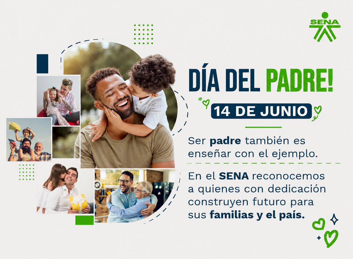 SenaNorte's tweet photo. Hoy, celebramos la capacidad de brindar amor, de proteger y de enseñar los valores más importantes para cada uno de nosotros. Reconocemos que los papás SENA dejan una huella imborrable en nuestra sociedad. ¡Feliz Día del Padre! #SomosSENA https://t.co/kZ1ffzqUSQ