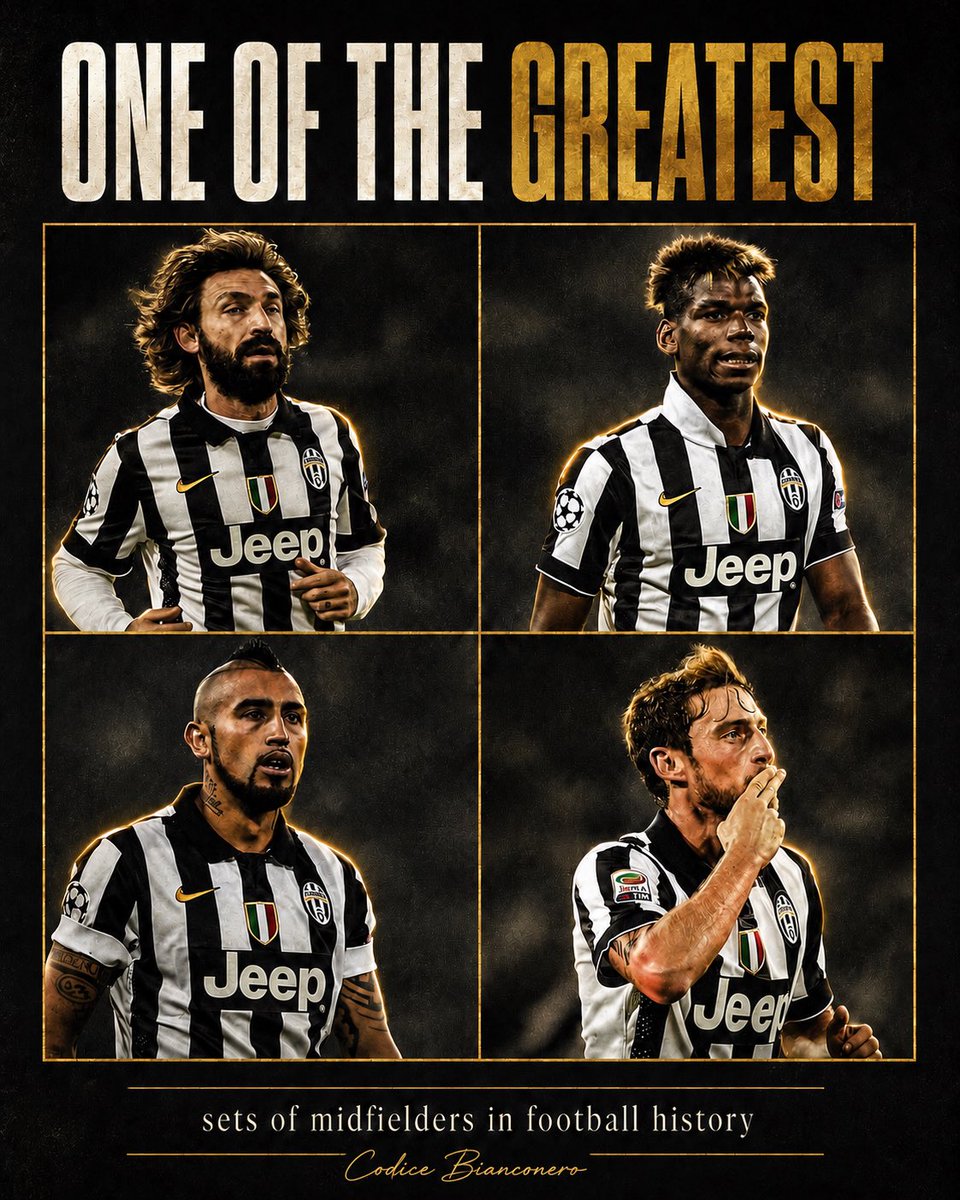 CodBianconero's tweet photo. Uno dei centrocampi più GRANDI mai visti nel calcio.

Pirlo disegnava il tempo. Pogba spezzava le linee. Vidal andava in guerra. Marchisio sanguinava bianco e nero.

Quattro re. Una sala macchine sola. Mai più. 😮‍💨

#Juventus #Pirlo #Pogba #Vidal #Marchisio #FinoAllaFine https://t.co/SYEglM2ypZ