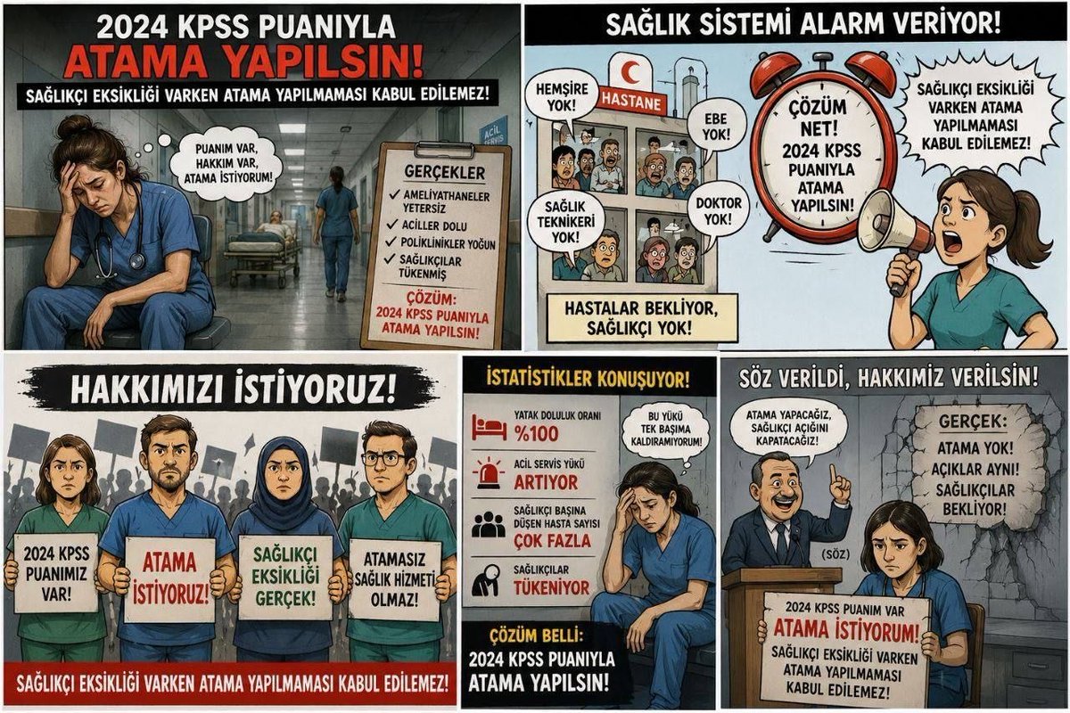 omerhemsire's tweet photo. Bugün de aynı talebi yineliyoruz:

Atama istiyoruz.

Çünkü sağlıkçıların yeri bekleme sırası değil, görev yeridir.

#2024SağlıkçılarıVazgeçmiyor https://t.co/A9EkYlaK81
