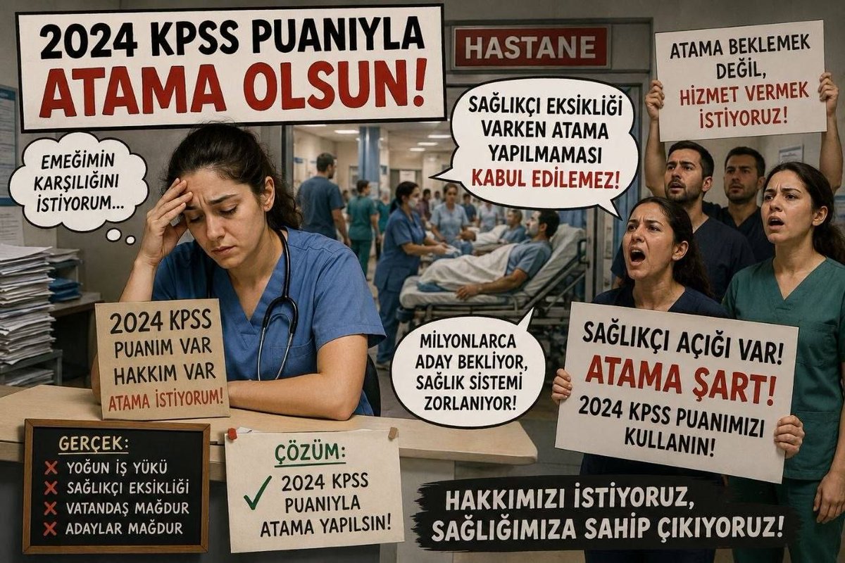 omerhemsire's tweet photo. Bugün de aynı talebi yineliyoruz:

Atama istiyoruz.

Çünkü sağlıkçıların yeri bekleme sırası değil, görev yeridir.

#2024SağlıkçılarıVazgeçmiyor https://t.co/A9EkYlaK81