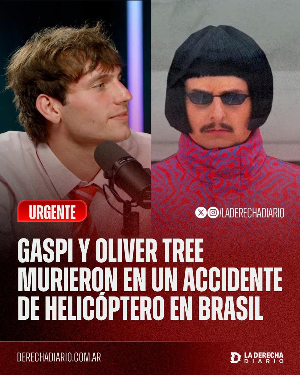 laderechadiario's tweet photo. 🚨🇦🇷🇧🇷🇺🇸 | #URGENTE El youtuber argentino "Gaspi" y el cantante estadounidense Oliver Tree fallecieron tras el choque entre dos helicópteros que dejó un saldo total de 6 muertos en Río de Janeiro, Brasil. https://t.co/Y0JXBAA3Us