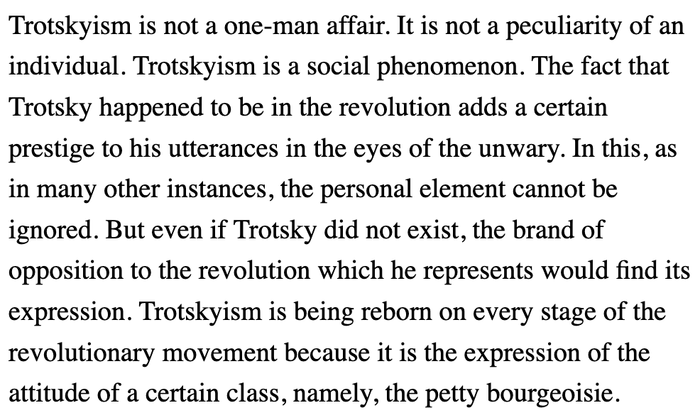RodericDay's tweet photo. Olgin and Losurdo (among others) have both written well about why this disagreement remains relevant: Stalin and Trotsky are historical "avatars" for different constituencies.

I'd concede that centering their names confuses more than clarifies, but who's got a good alternative? https://t.co/Zu7sMGsOve