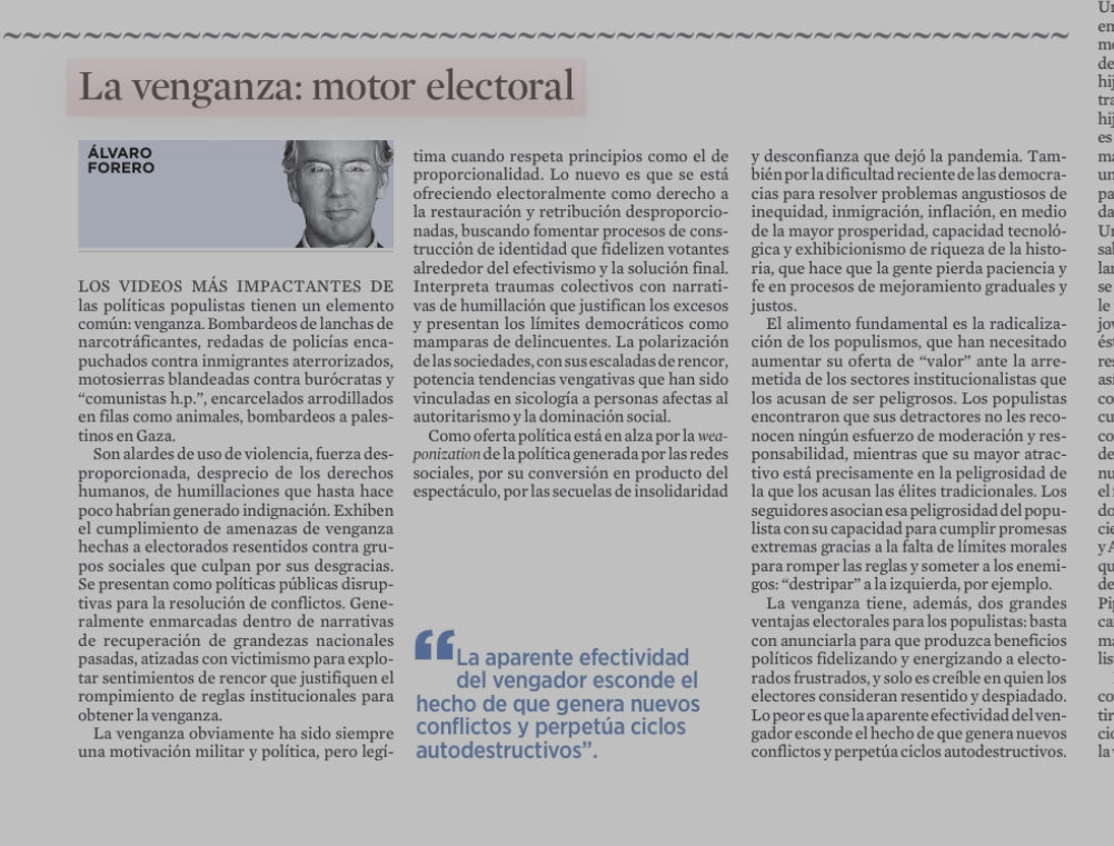 alvaroforero's tweet photo. La principal oferta electoral de De la Espriella es la venganza.
Prometiendo la persecución judicial a Petro y sus allegados, el uso de la fuerza contra manifestantes y la destitución de miles de funcionarios públicos …
“Petro se lo ganó” dicen los seguidores.
Columna de 2025: https://t.co/edmAPl1Zxj