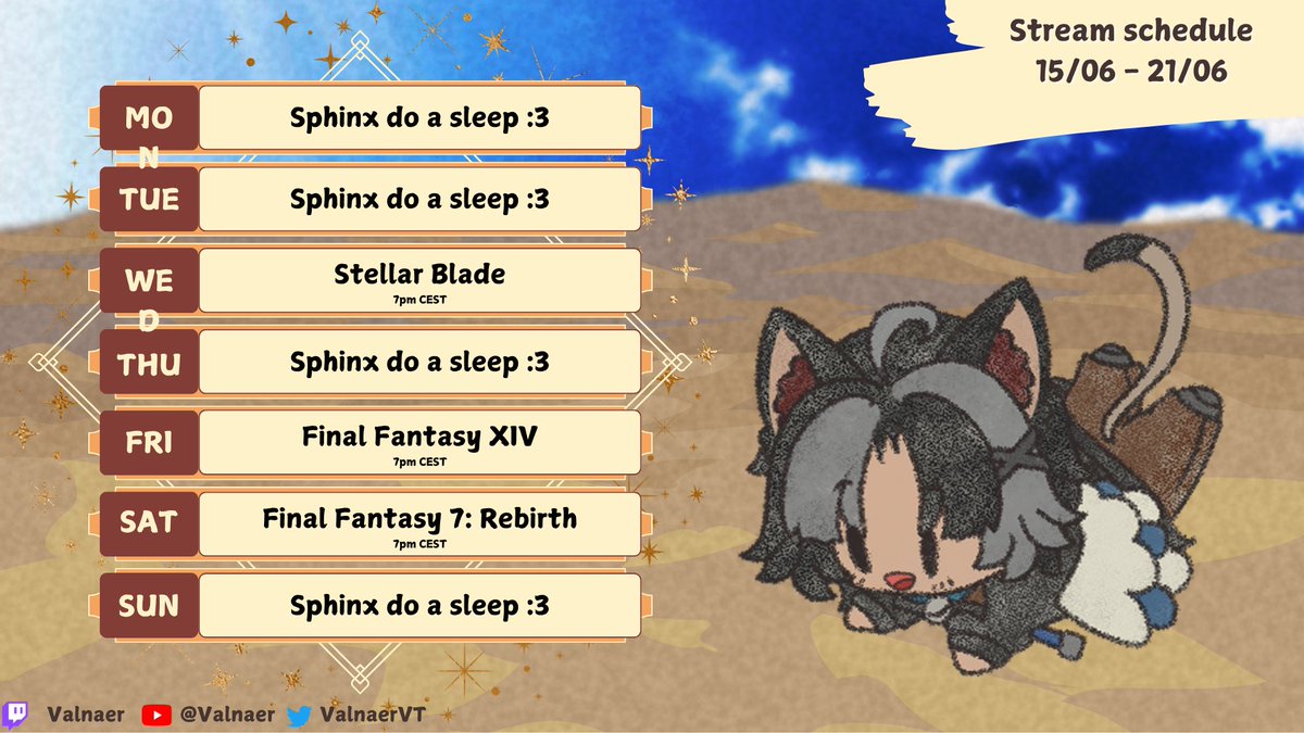 ValnaerVT's tweet photo. Am I glad this week is over! Enough health issues for a while.

New schedule for the next week! Picking up two games again that we never finished, but definitely should :3 https://t.co/7iIpDmsWXq
