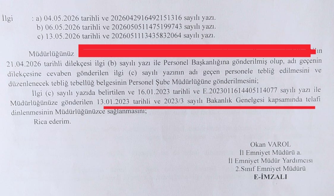 ahmetxaksoz's tweet photo. Değerli Meslektaşlarım, Dikkat Çeken Bir Bilgi Vermek İstiyorum. Çok Mühimdir.

Adana İl Emniyet Müdürlüğü'nde çalışan Polis meslektaşımızın haftada 40 saatten fazla çalışmanın karşılığında Devlet Memurları Kanunu 178.madde uyarınca Fazla Çalışma Ücreti Ödenmesi veya Fazla Çalışma İzin Hakkı verilmesi talebine Adana İl Emniyet Müdürlüğü'müzce 13.01.2023 tarihli ve 2023/3 sayılı Bakanlık Genelgesi kapsamında TELAFİ DİNLENMESİNİN sağlanmasına karar verilmiştir. Bu durum ilk kez olacaktır. Tabi 12/36 (ayda 180 saat) üstü fazla çalışma karşılığının telafi izni olacaktır ama asıl hedefimiz 160 saat üzerinden DMK 178/B ile fazla çalışmanın telafi iznini almaktır.

Meslektaşıma,Değerli Dostuma hayırlı uğurlu olsun. Bu konuda şimdiden tarihe geçmiştir.😊