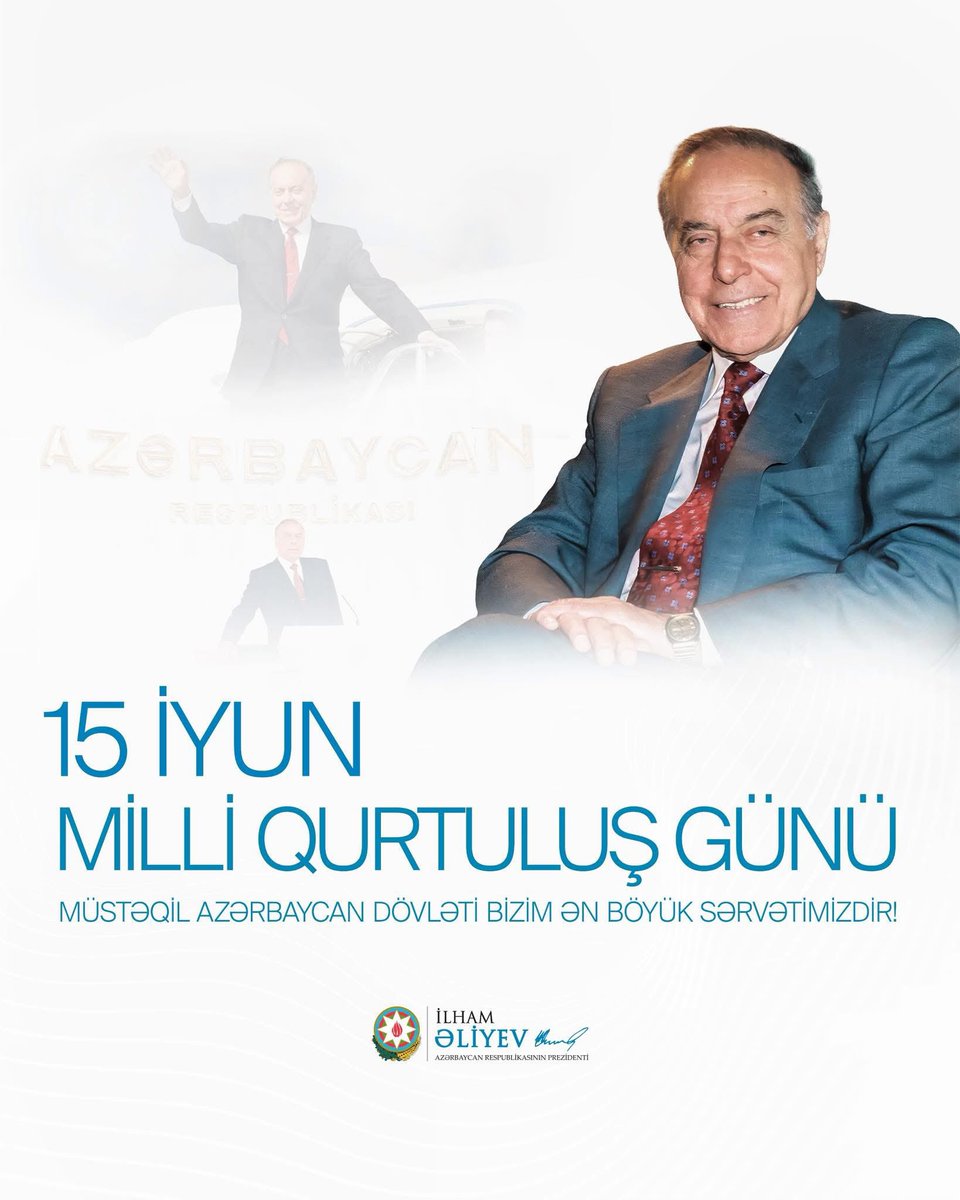 Shikarov's tweet photo. 15 İyun – Milli Qurtuluş Günü!
Bu tarix Azərbaycan dövlətçiliyinin xilası, milli birliyin möhkəmlənməsi və inkişaf yolunun başlanğıcı kimi tariximizə qızıl hərflərlə yazılıb.
Milli Qurtuluş Günümüz mübarək olsun! https://t.co/tG0FVtsyJ8