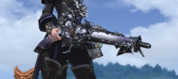 FFXIVXD's tweet photo. The machinist weapon, the Gjallahorn, is named for a mythical battle horn whose blast could "be heard in all worlds". Its iron wyrm wings and pair of all-seeing eyes posits that it was made pre-Dragonsong War. https://t.co/7phyTri8Hx